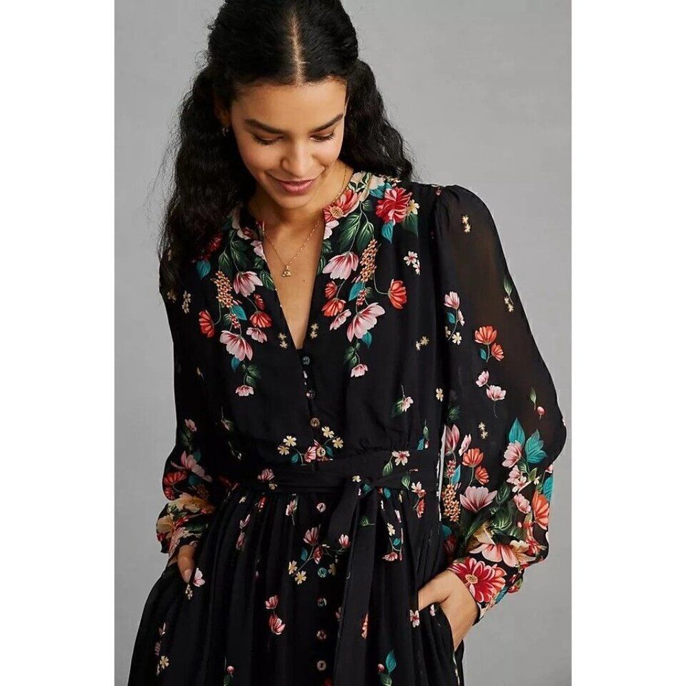 NWT ANTHROPOLOGIE FOREVER THAT GIRL VIVIENNE PRINTED MAXI SHIRT DRESS - Picture 3 of 3